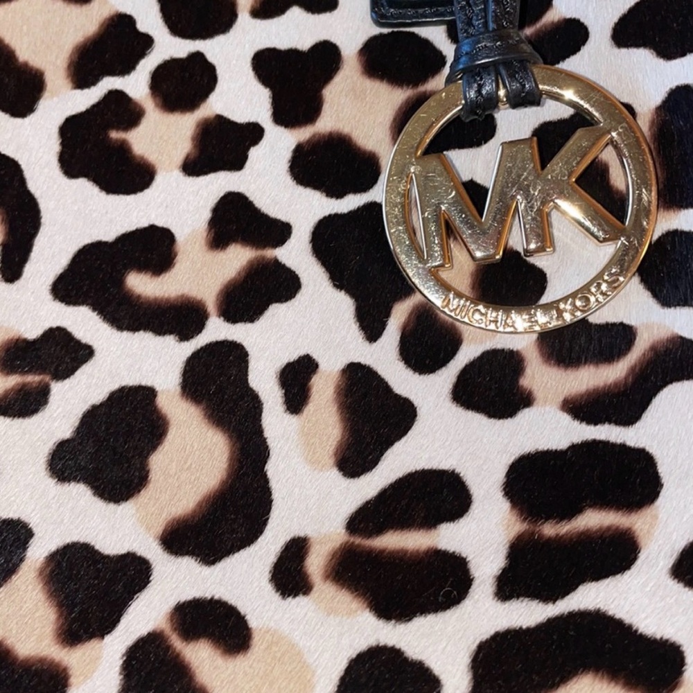 Michael Kors Leopard Print Satchel in Black and Cream with Gold Hardware - Picture 6 of 6